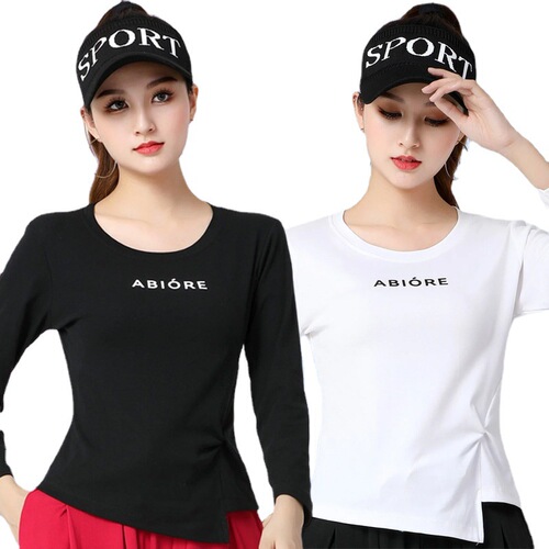 New summer and autumn short long-sleeved dance practice clothes for women, modern slim-fit dance clothes, shuffle dance cotton tops