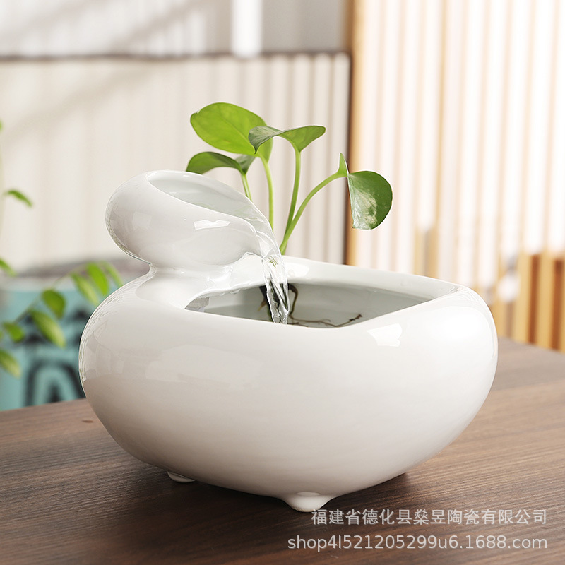 Creative ceramic water circulating water lucky office desktop decoration tea table fountain water landscape small decoration opening