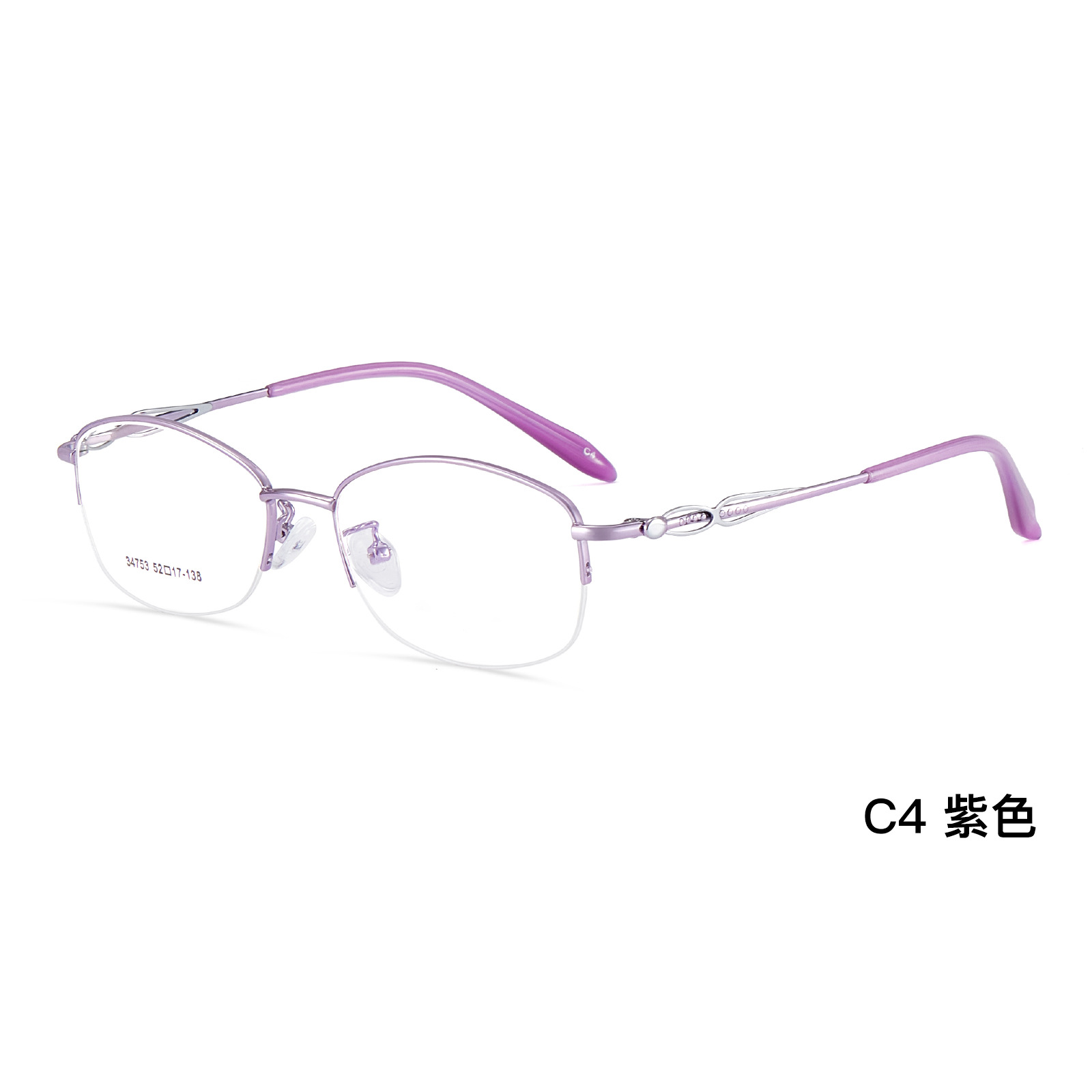 Joya azul rosa oro aleación de medio marco de gafas de mujer vacío IP galvanoplastia bicolor anti-deslizante anti-transpiración con espejos