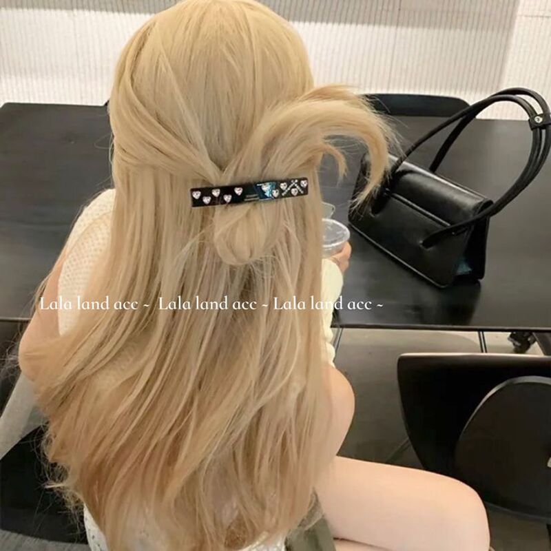 韓国スタイルニッチフレンチラブラインストーンアセテートヘアピンスプリングクリップライト高級ハイエンド甘いスプリングヘアピン|undefined