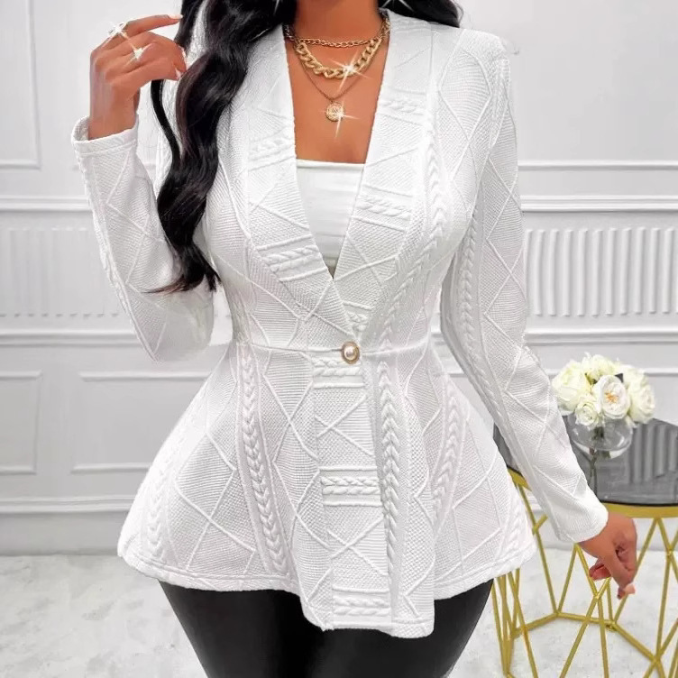 2025 European and American Cross-Border Autumn and Winter Women's Thickeneded New Jacquard Texture Single Button Slim Long-Sleeved Jacket