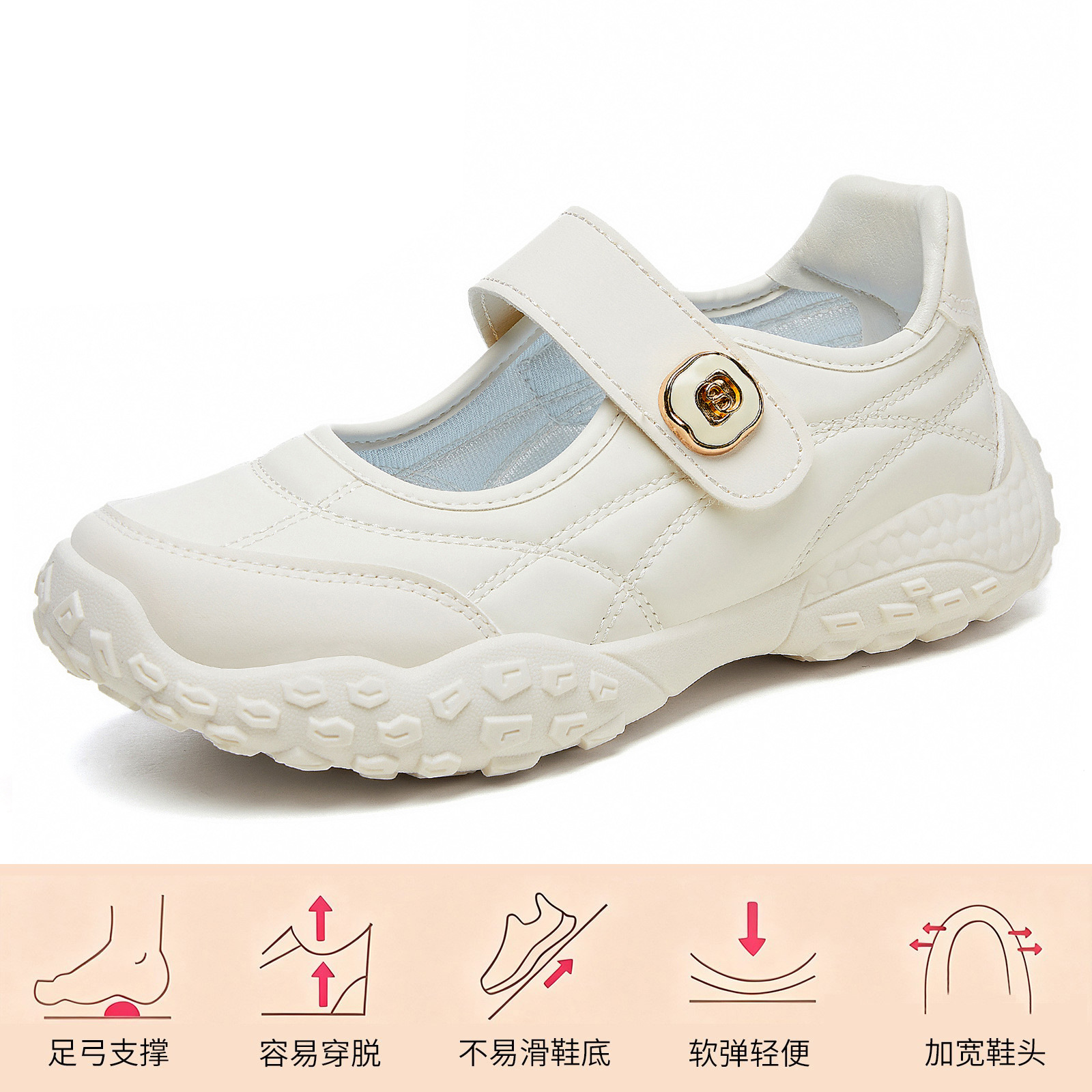 El Jin Seyuan| Zapatos de mujer Velcro superficial zapatos casuales transpirables zapatos deportivos ligeros suaves cómodos zapatos mary-zhen