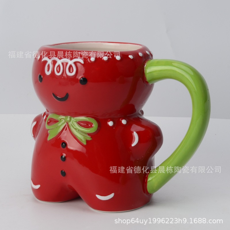 En stock cerámica Navidad hombre taza de pan de jengibre cerámica árbol de Navidad Taza de cerámica panqueque tostada cerámica taza de agua