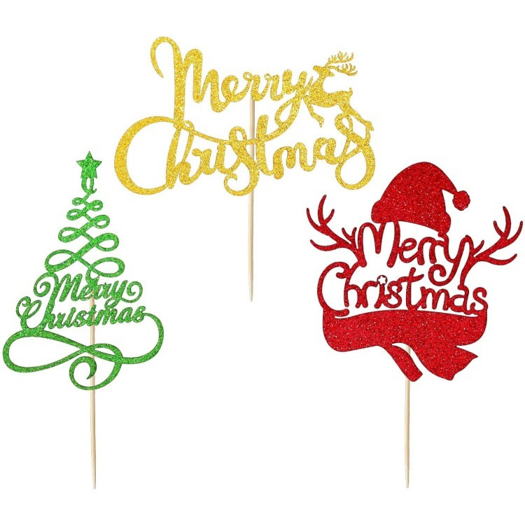 24 piezas / conjunto de decoración de pastel de Navidad Feliz Navidad Fiesta de Navidad Top Cake Plug Cross-Border
