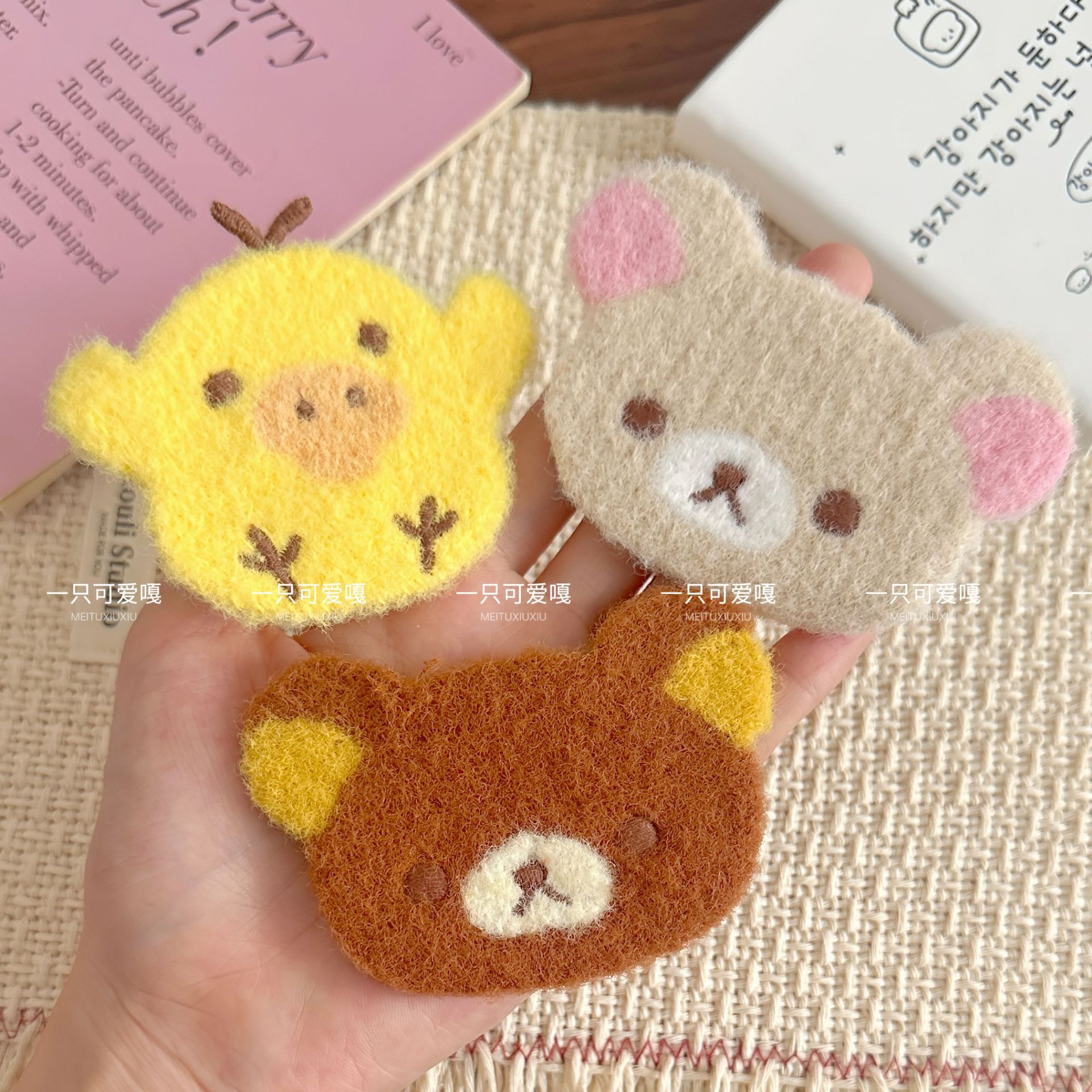 Plush nose-shaped chicken, Rilakkuma, magic tape, soft and cute, girl's hair accessory, seamless bangs, Instagram-style hair accessory, large bangs sticker