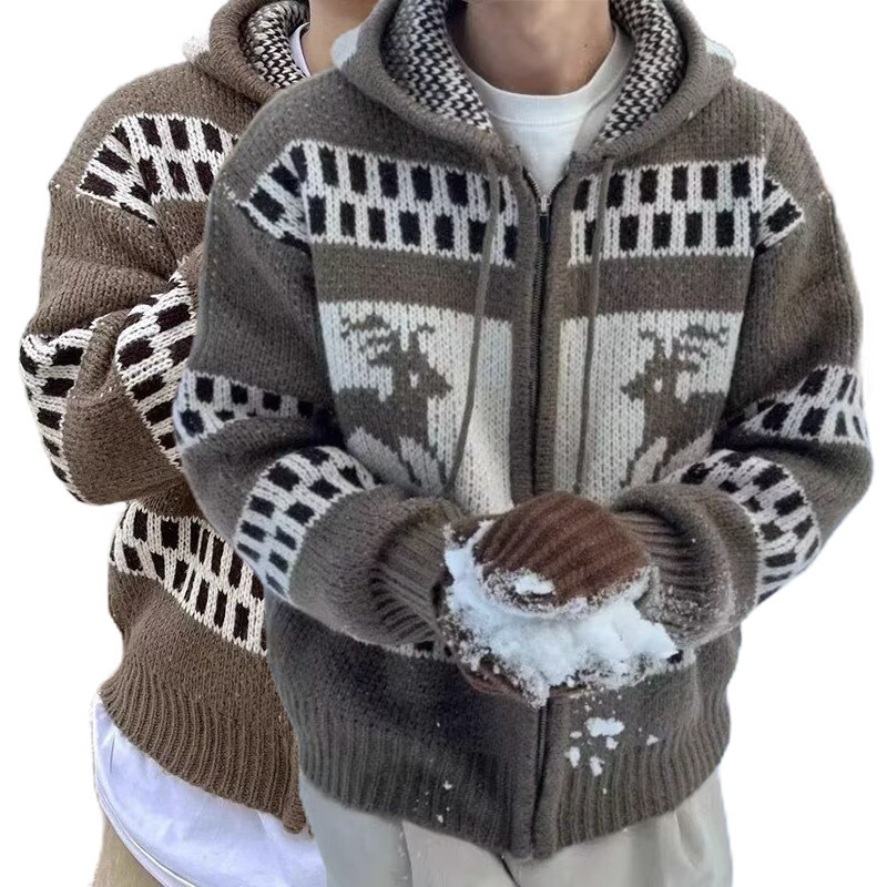 Explosiones transfronterizas de tamaño grande europeo isla de Fair jersey suéter hombre capuz cardigan chaqueta de Navidad fábrica al por mayor