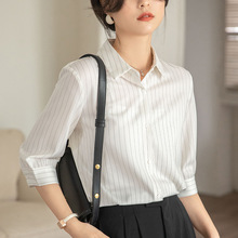 时尚气质条纹半袖衬衫女2023夏季新款韩版轻熟职业装通勤短袖衬衣