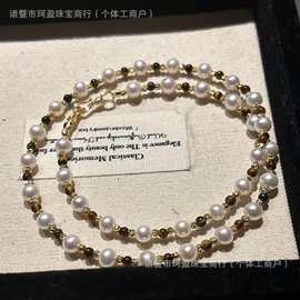美拉德虎眼石珍珠项链柔润珠光撞复古棕精致叠戴自带松弛氛围感