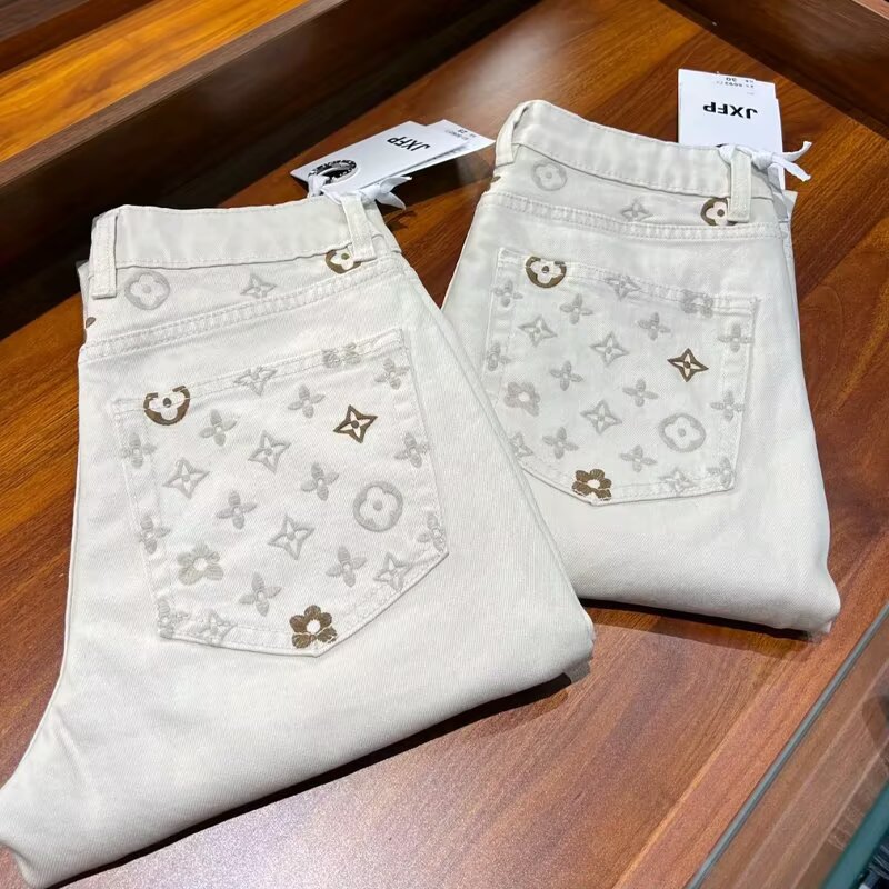Louis Vuitton Jeans Monogram Embroidered Slim Off-White
