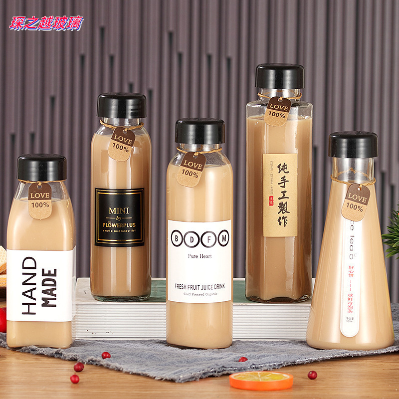 奶茶店专用饮料瓶奶茶瓶加厚冷泡茶无铅空玻璃瓶果酒瓶许愿瓶漂流