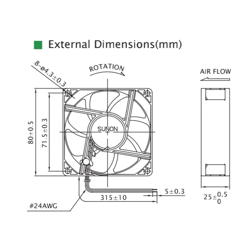SUNON PE80252B1-000U-AB9 8025 24V 4.8W 滚珠变频器散热风扇