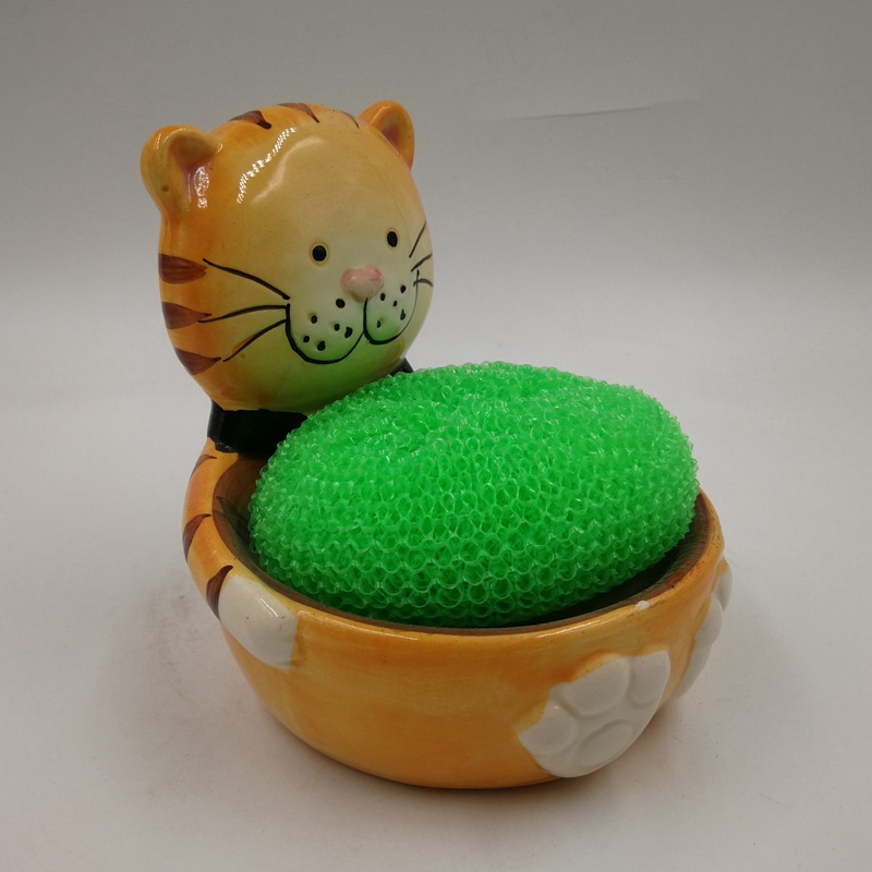 Porta de bola de baño con forma de gato de cerámica, balde de bola de baño, decoración de caja de jabón, bandeja de jabón, bandeja de jabón de baño, base de jabón, almacenamiento