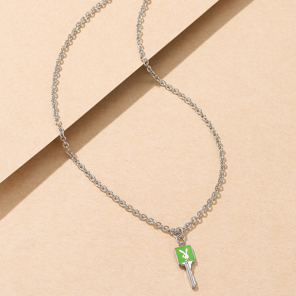 wholesale jewelry cartoon cute rabbit pattern key pendant necklace nihaojewelry