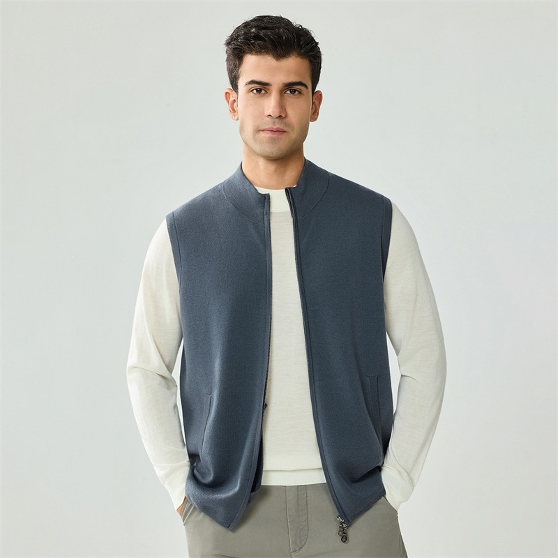 Wool Pure Goat Hair Autumn/Winter New Style 16-Count Worsted Yangtze Yarn Fashionable Simple Double Zipper Warm Vest Black