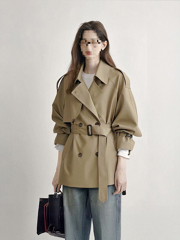 Short Windbreaker Jacket for Women Spring and Autumn New Double-Breasted Petite High-End Khaki British Coat