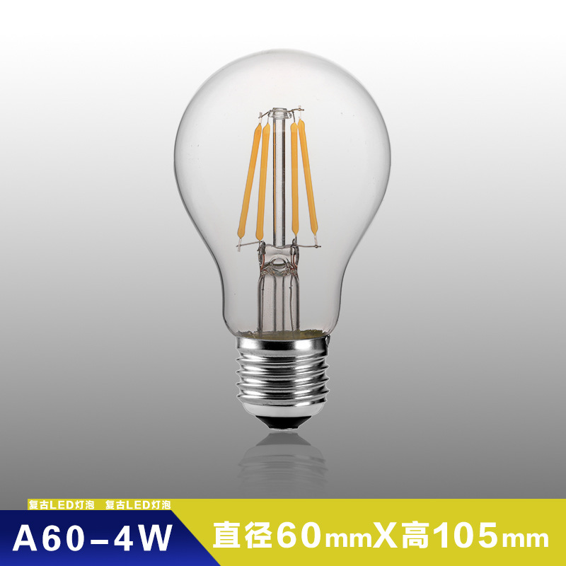 Bombilla LED decorativa retro estilo Edison, filamento visible E27, vidrio transparente, luz cálida vintage