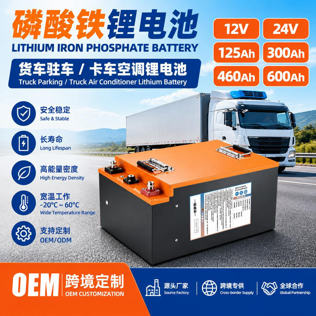 磷酸铁锂驻车空调锂电池12V24V600Ah卡车货车电池跨境OEM源头厂家