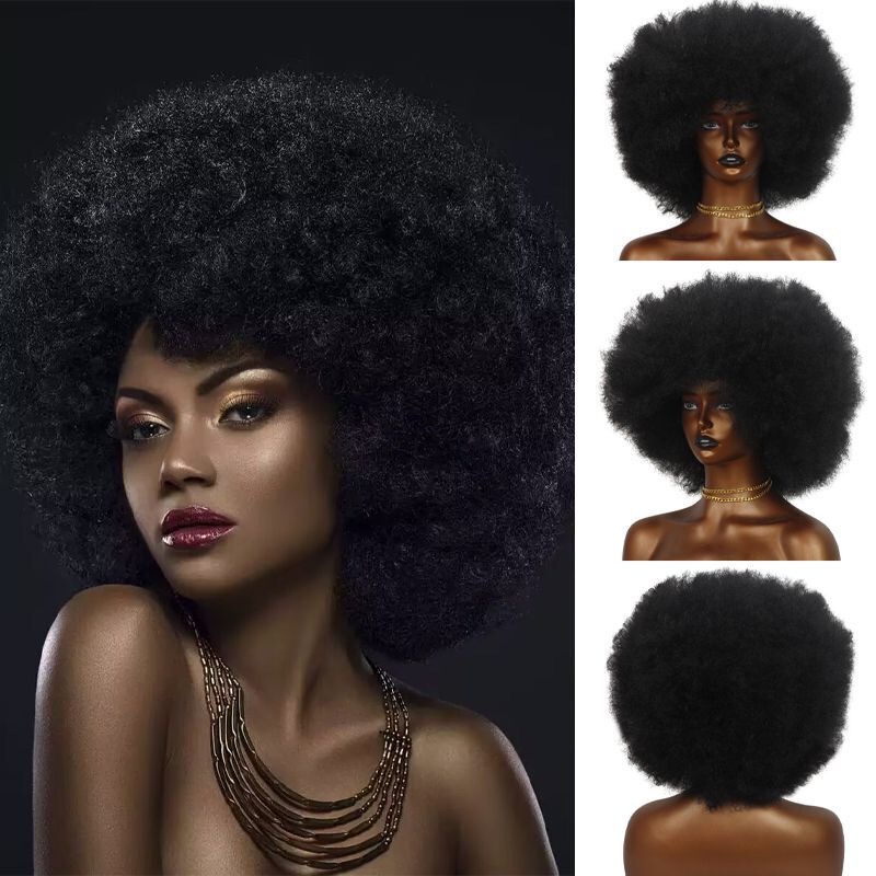 European and American Afro Foreign Trade Wigs African Small Curly Wigs Women's Black Short Curly Hair Wigs Chemical Fiber Hoods