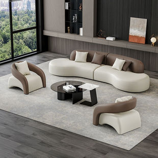 Business Reception Room Negotiation Area Sofa Rest Area Three-Person Office Coffee Table Leather Art Combination