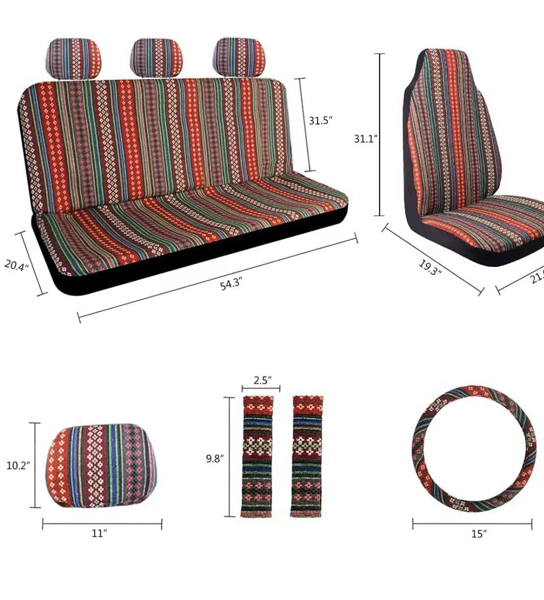 Cubierta de asiento de coche de comercio exterior transfronterizo Lino estilo étnico retro impresión transpirable absorbente del sudor conjunto de 10 piezas Amazon