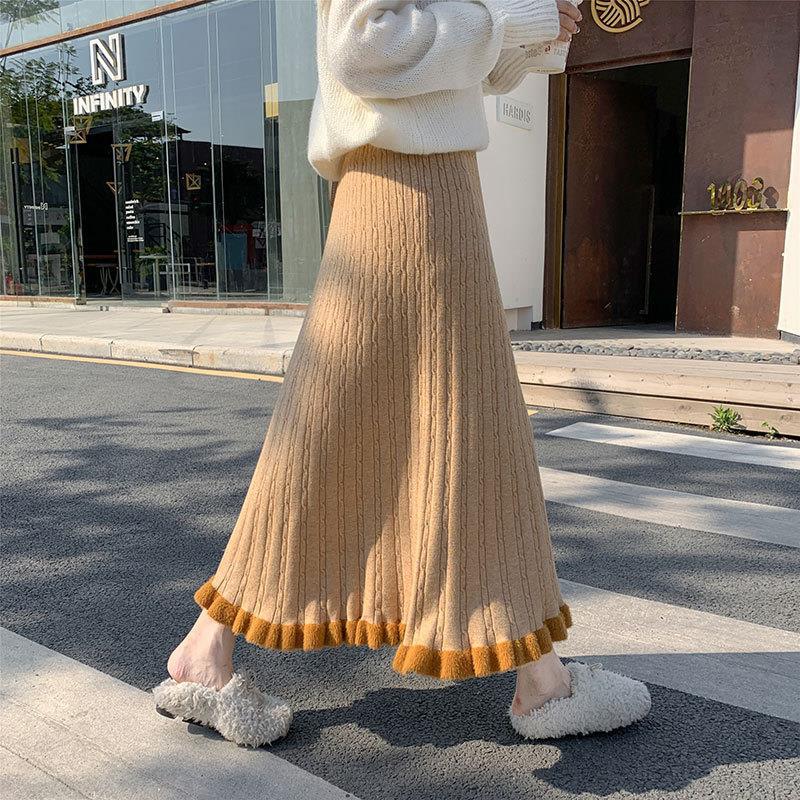 针织半身裙冬季加厚女秋冬款小个子字毛线伞裙冬天配大衣的裙子