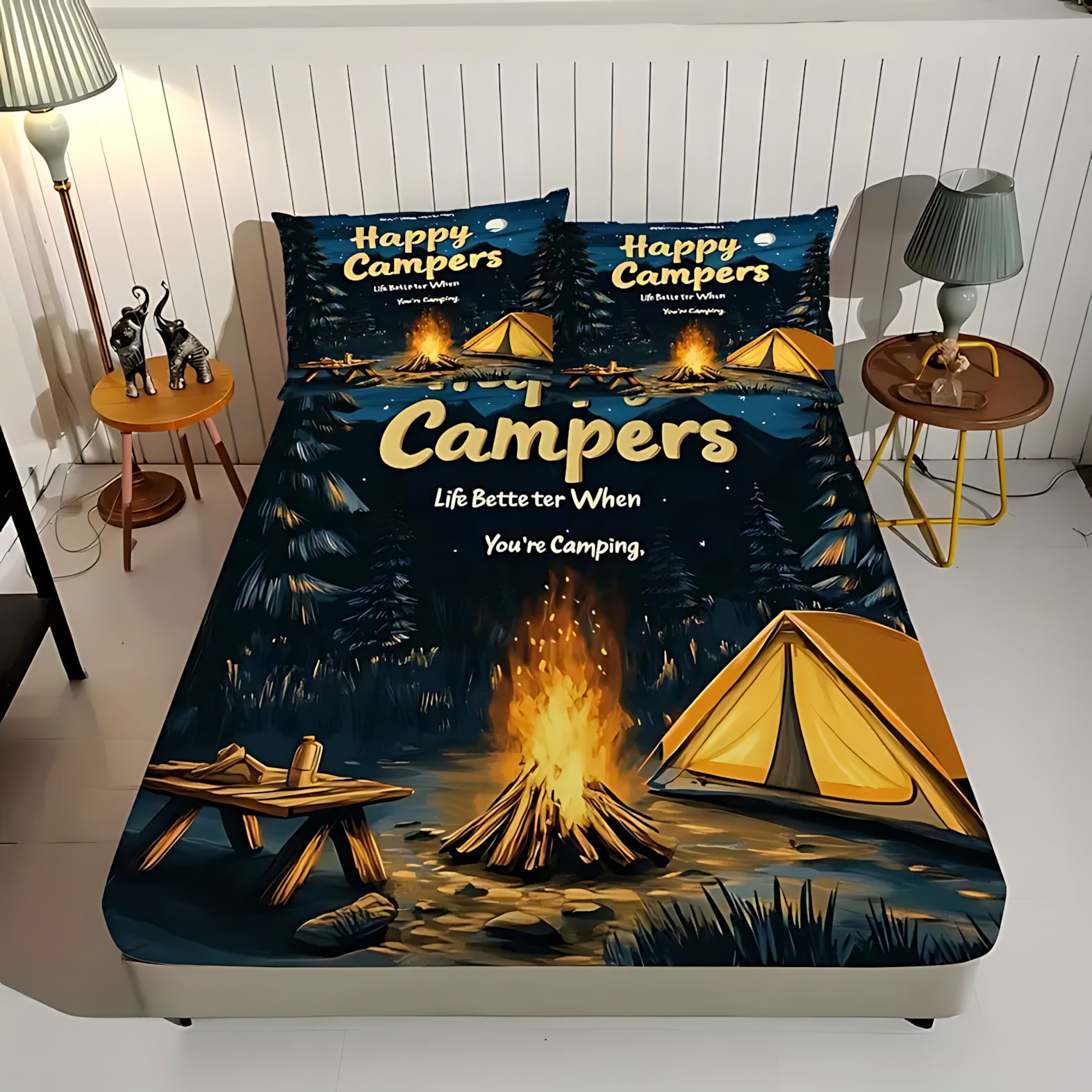 TEMU / JIT transfronterizo camping tent 3D impresión digital cama transpirable suave camisa colchón kit de ropa de cama