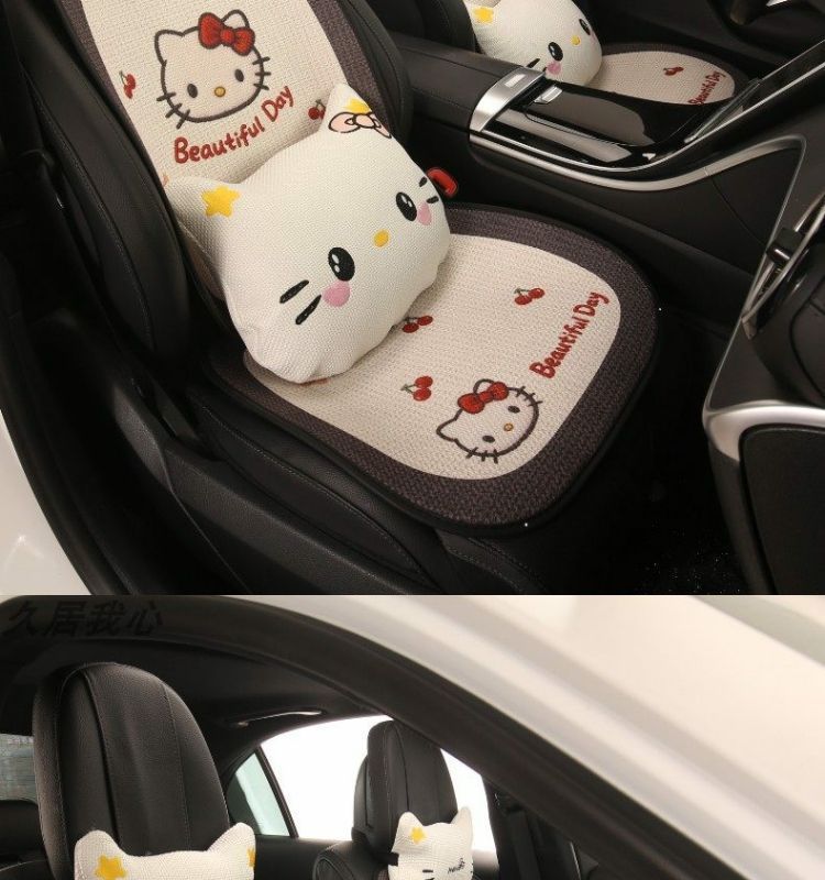 Car Seat Cushion, Universal for All Seasons, Breathable Kt Cat Seat Cushion, New Half-Cover Seat Cover, Cute Cartoon Single-Piece Seat Cover