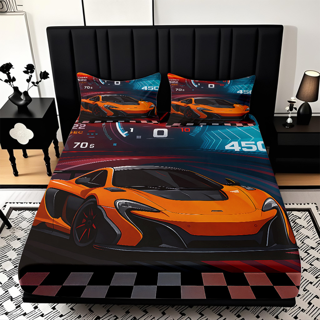 TEMU / JIT moda popular patrón de carreras 3D impresión digital cama de cama de cama kit de ropa de cama fábrica directa