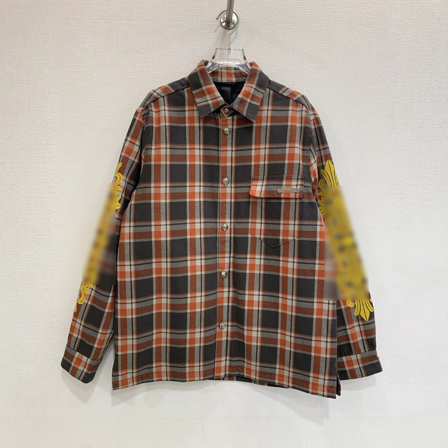 2025秋冬克罗新款红色格纹藤蔓印花男女同款翻领衬衫式棉服外套女