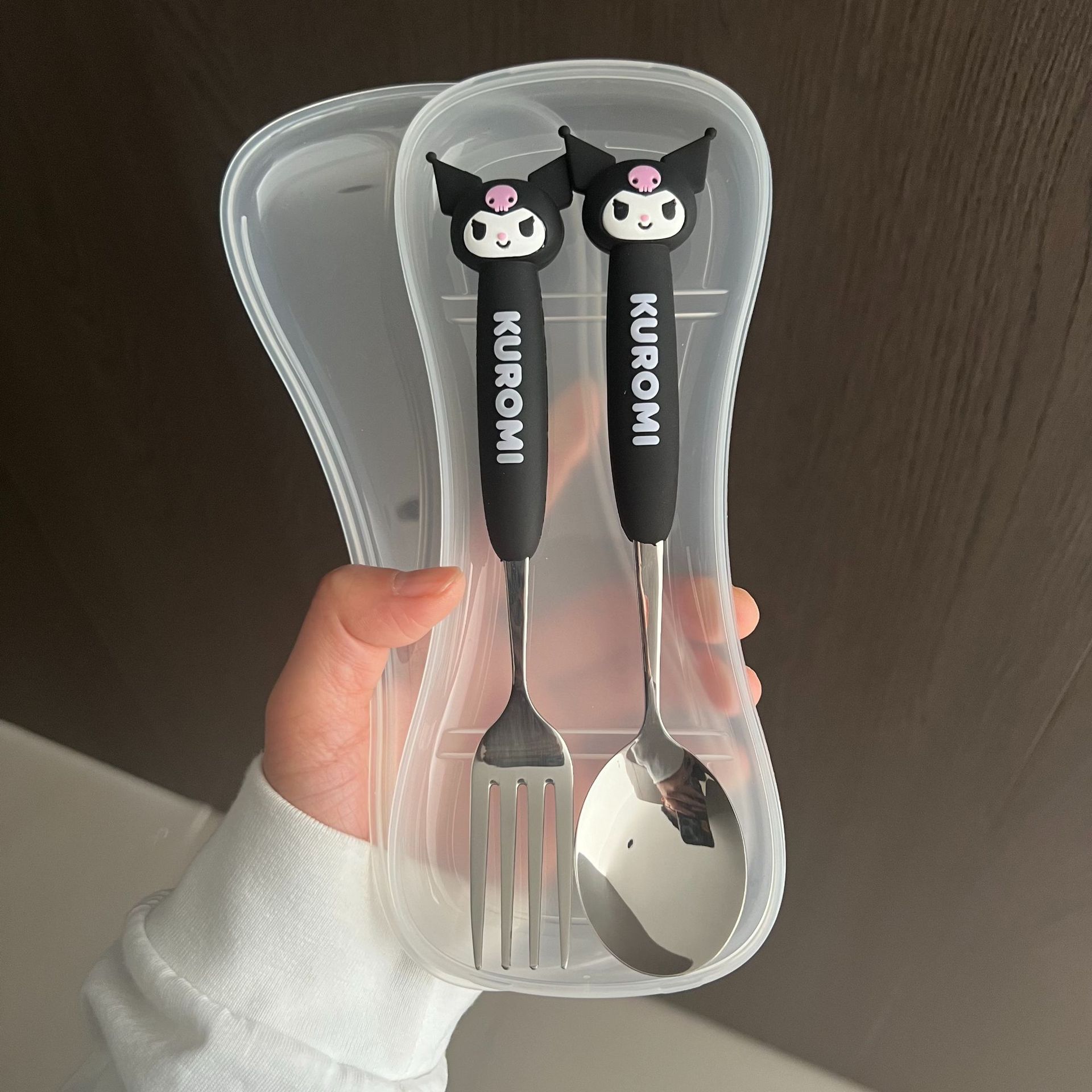 PVC 블랙 쿨로미 스푼과 포크 투명 상자