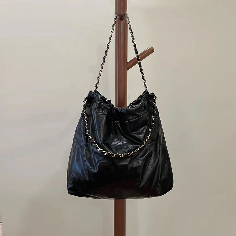 New Garbage Bag Shopping Bag Cowhide Women's Bag Cowhide Large Capacity Tote Bucket Bag