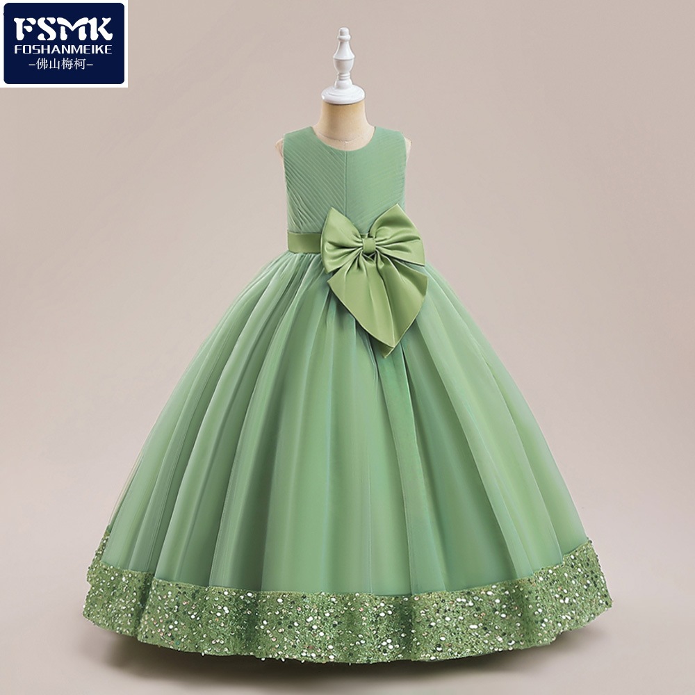 Europa y América nuevo vestido de lentejuelas niños arco princesa vestido de niña de las flores vestido de novia medio y grandes niños malla pettiskirt