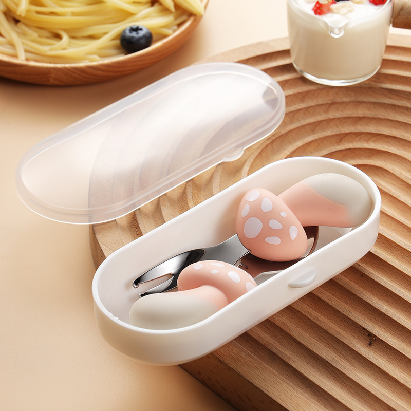 핑크 버섯★포크와 스푼 세트 [투명박스 포장]