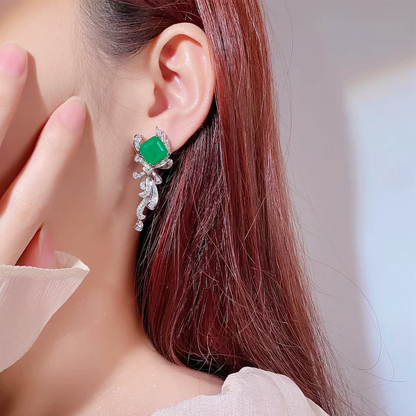Jewelry Earrings European and American Emerald Paraiba Red Corundum Exaggerated Earrings Vintage Tassel Dress Accessories