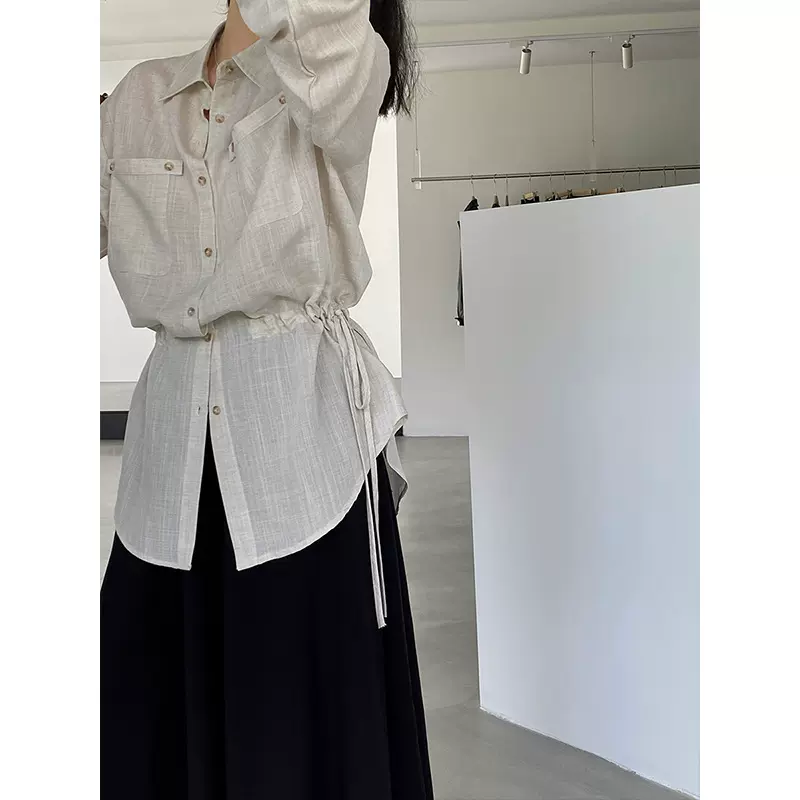 【福利款 不退换】江左 高级感衬衫女秋抽绳系带宽松衬衣上衣1617