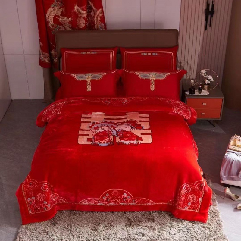 웨딩 담요 큰 빨간색 두꺼운 더블 레이어 웨딩 단어 지참금 겨울 담요 구름 담요 선물 10 파운드 하이 엔드