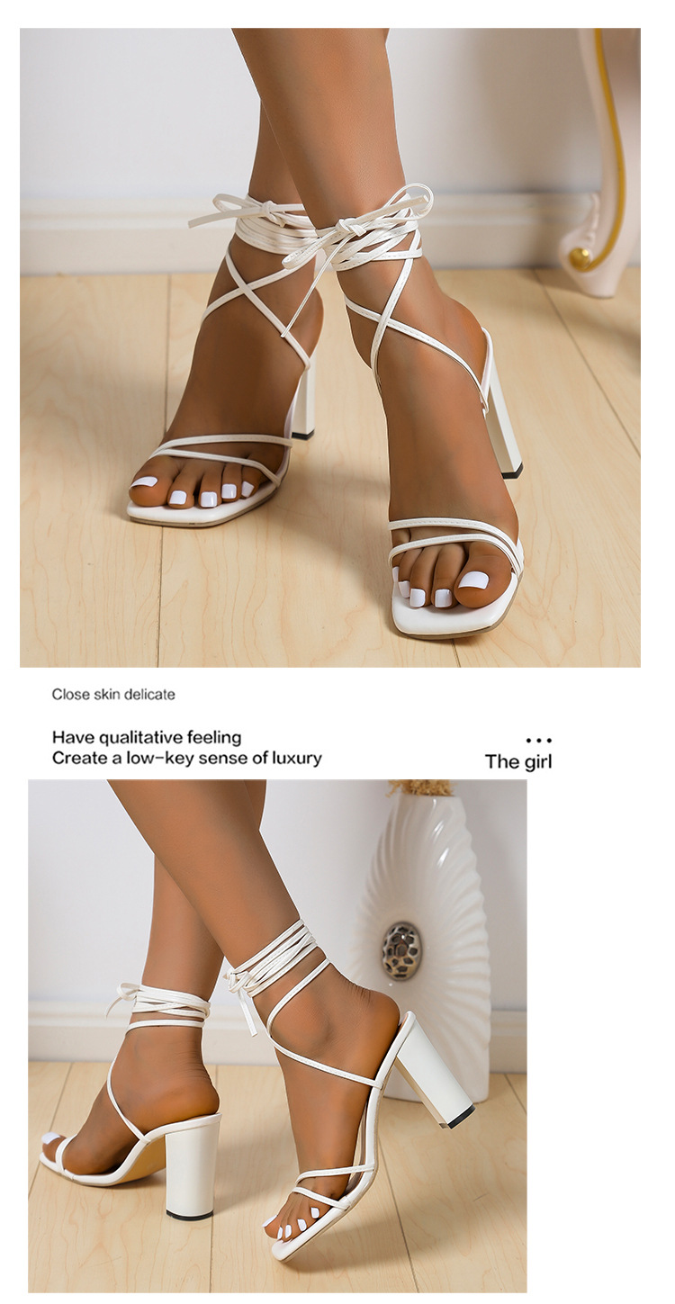 2023 Summer Large Size Foreign Trade Women's Shoes Sexy Square Head Strappy stiletto high heels cross strappy sandals female cross border_voghion.com