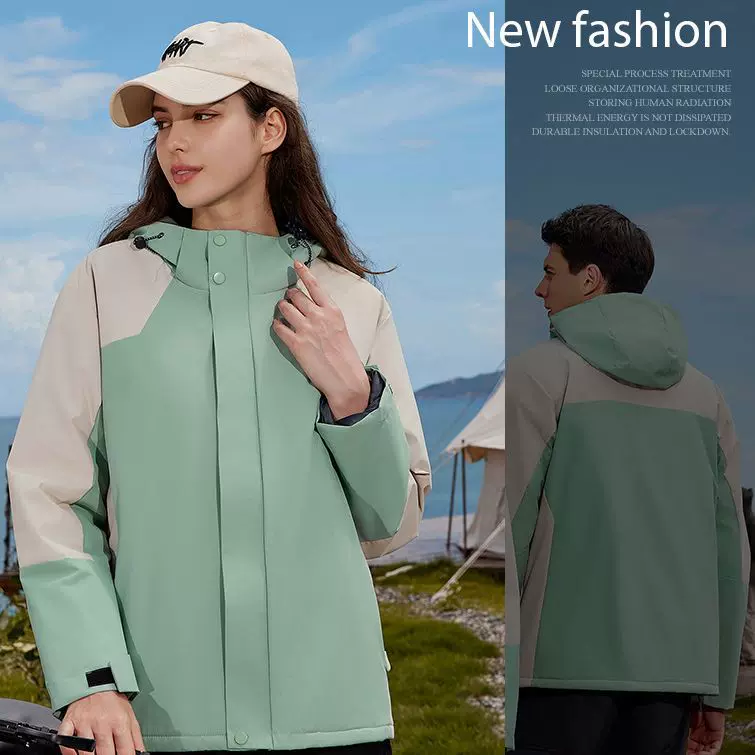 拼色时尚冲锋衣工作服定 制印logo加绒加厚羽绒棉内胆刺绣定 做