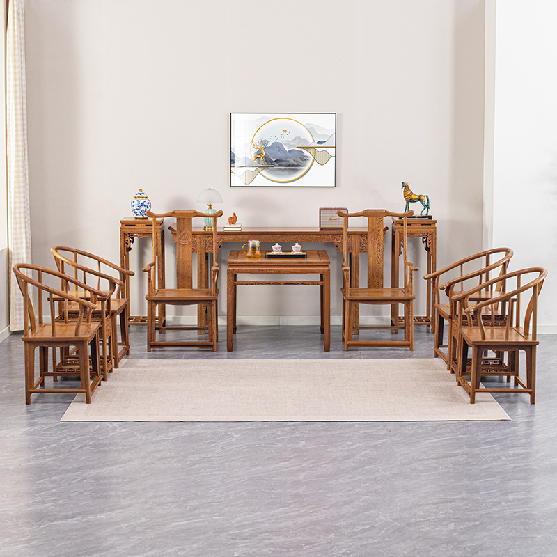 Redwood Rural Middle Hall Four or Six-Piece Set Solid Wood Buddha Table Eight Immortals Table Chicken Wings Wooden Table Chinese Style