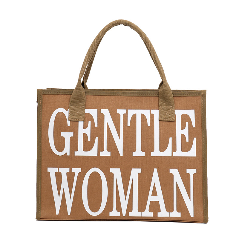 Letras coreanas de color ocio de estilo extranjero 2024 nueva bolsa de lona de hombro de gran capacidad de literatura y arte, bolsa de viento perezosa