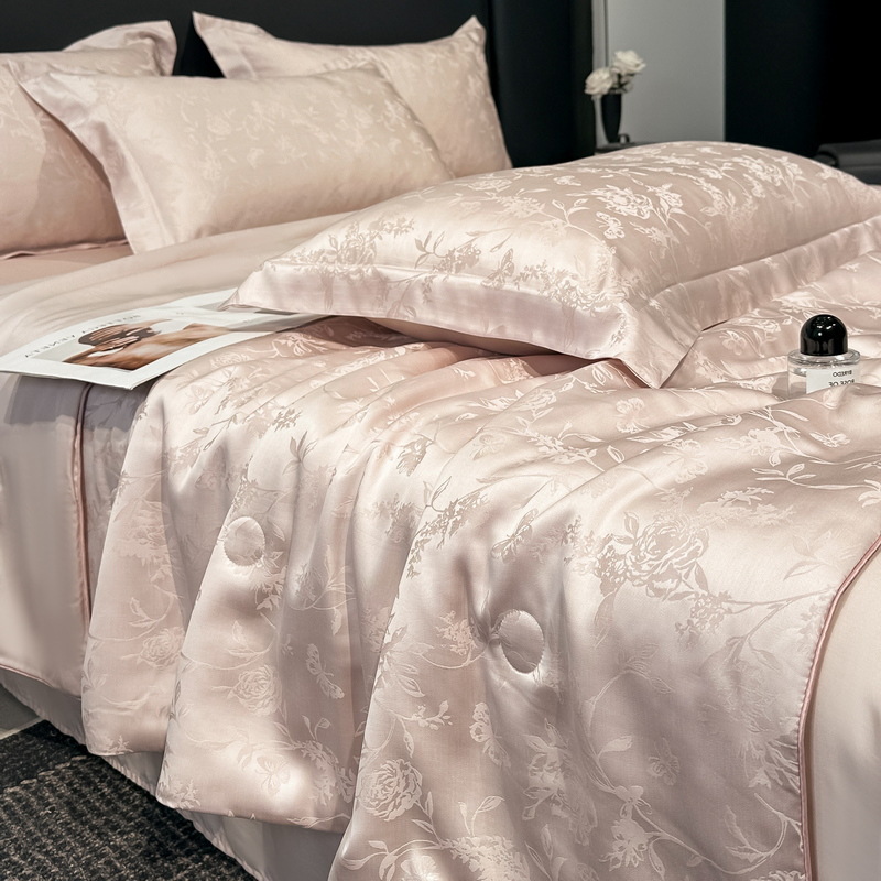 High-End Summer 100% Lyocell Tencel Jacquard Summer Quilt Air-Conditioning Quilt Four-Piece Set Silky Ice Silk Thin Quilt