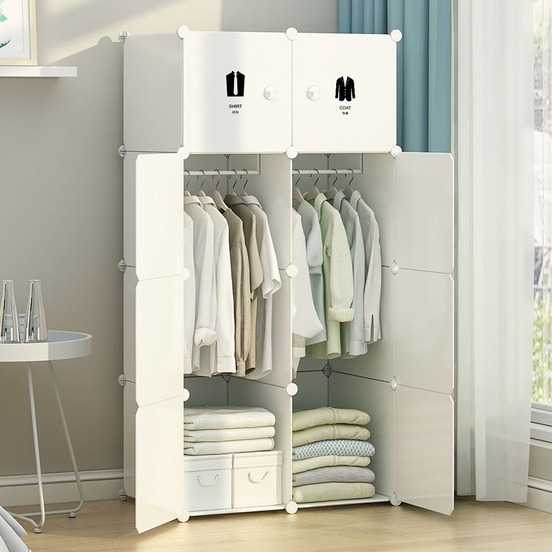 Clothing Wardrobe for Rental Apartments, Fabric Wardrobe for Bedroom Assembly, Small Plastic Storage Cabinet for Dormitory, Storage Essential for Rental Housing, Household Use