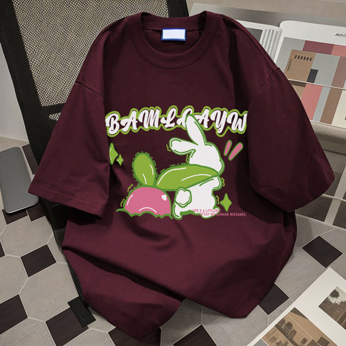 Cotton 2024 Summer Rabbit Graphic Tee Shirt Cross-border Trade Women's Fashion Cute Loose Short Sleeve T-Shirt for Women
