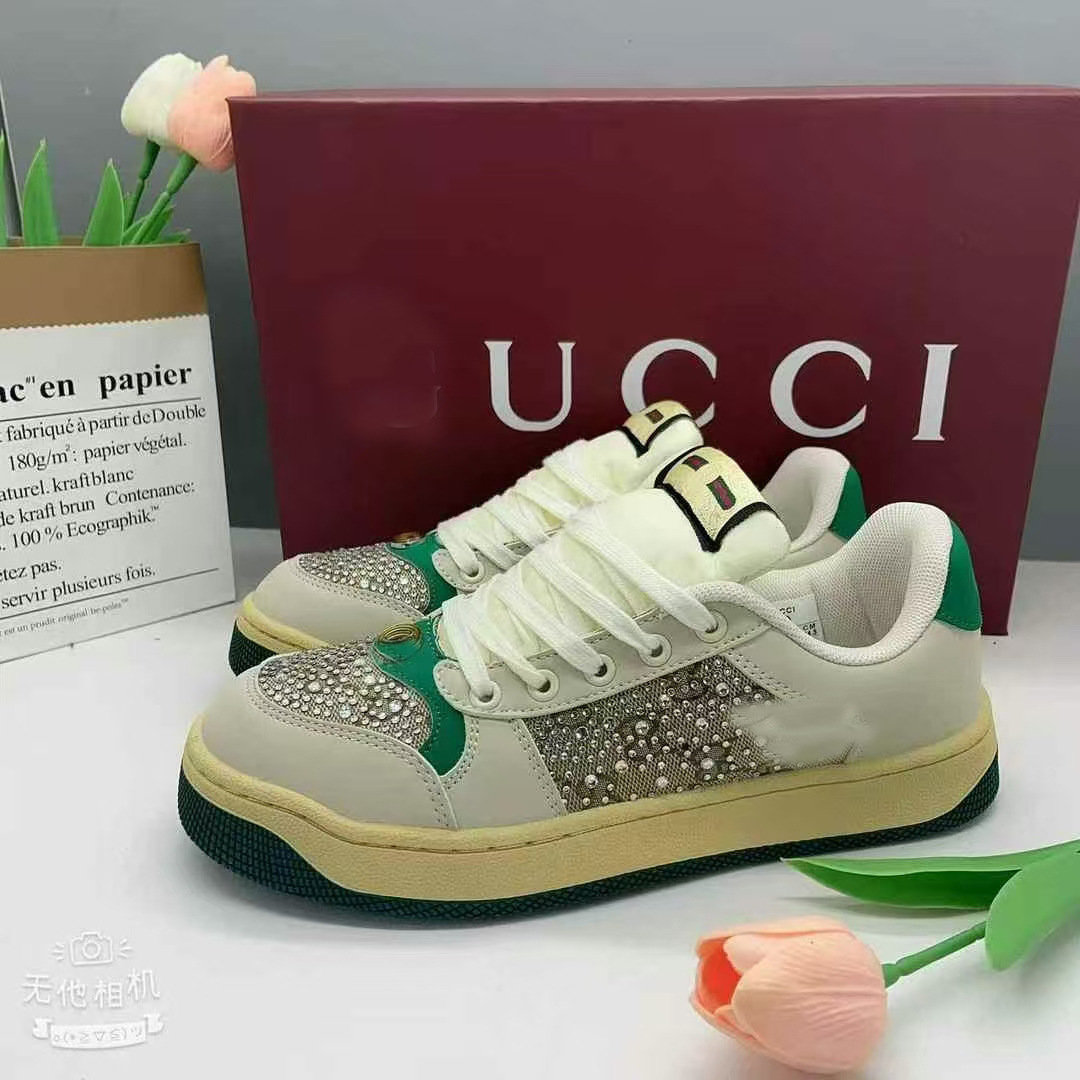 2025新款满天星酷奇钻石米绿百搭老花绿色网红百搭板鞋真皮小白鞋