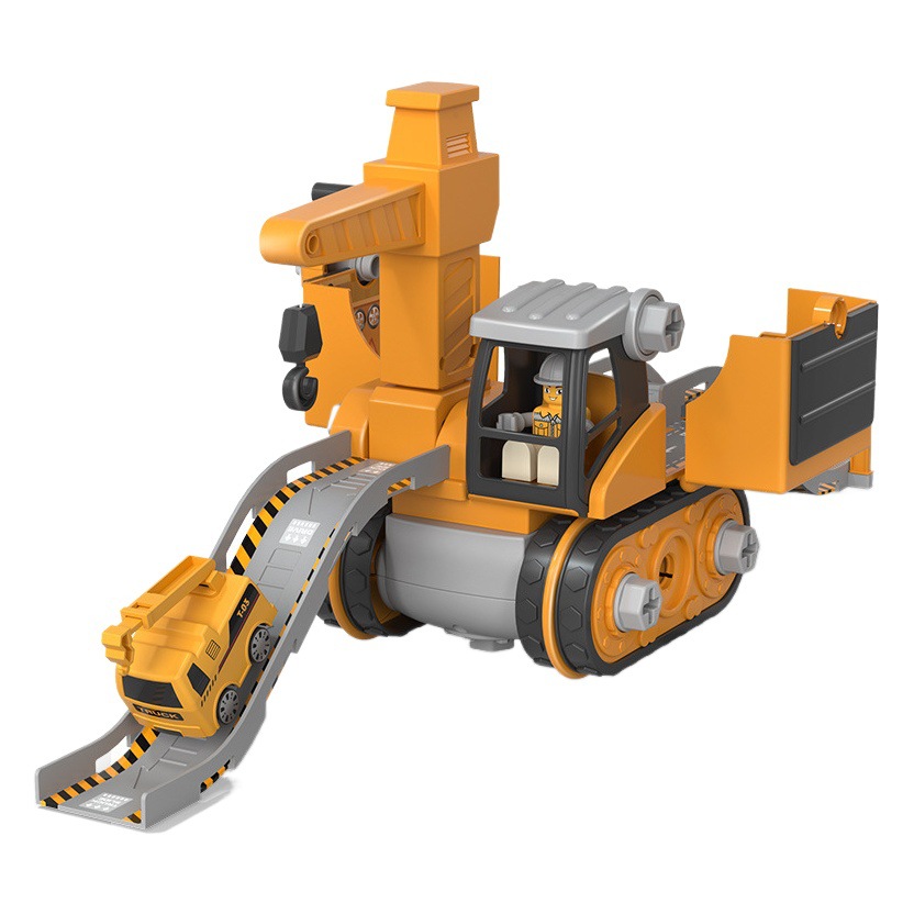 Transfronterizo nuevo desmontaje y montaje 4-en-1 accesorios de coche de ingeniería de deformación carro deslizante pista chico grúa excavadora juguete