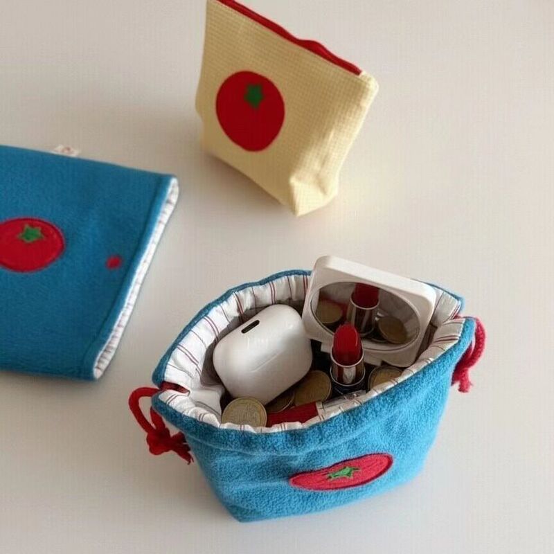 Simple and Cute Portable Coin Purse, Daily Lipstick and Earphone Storage Bag, Fabric Drawstring Storage Pouch