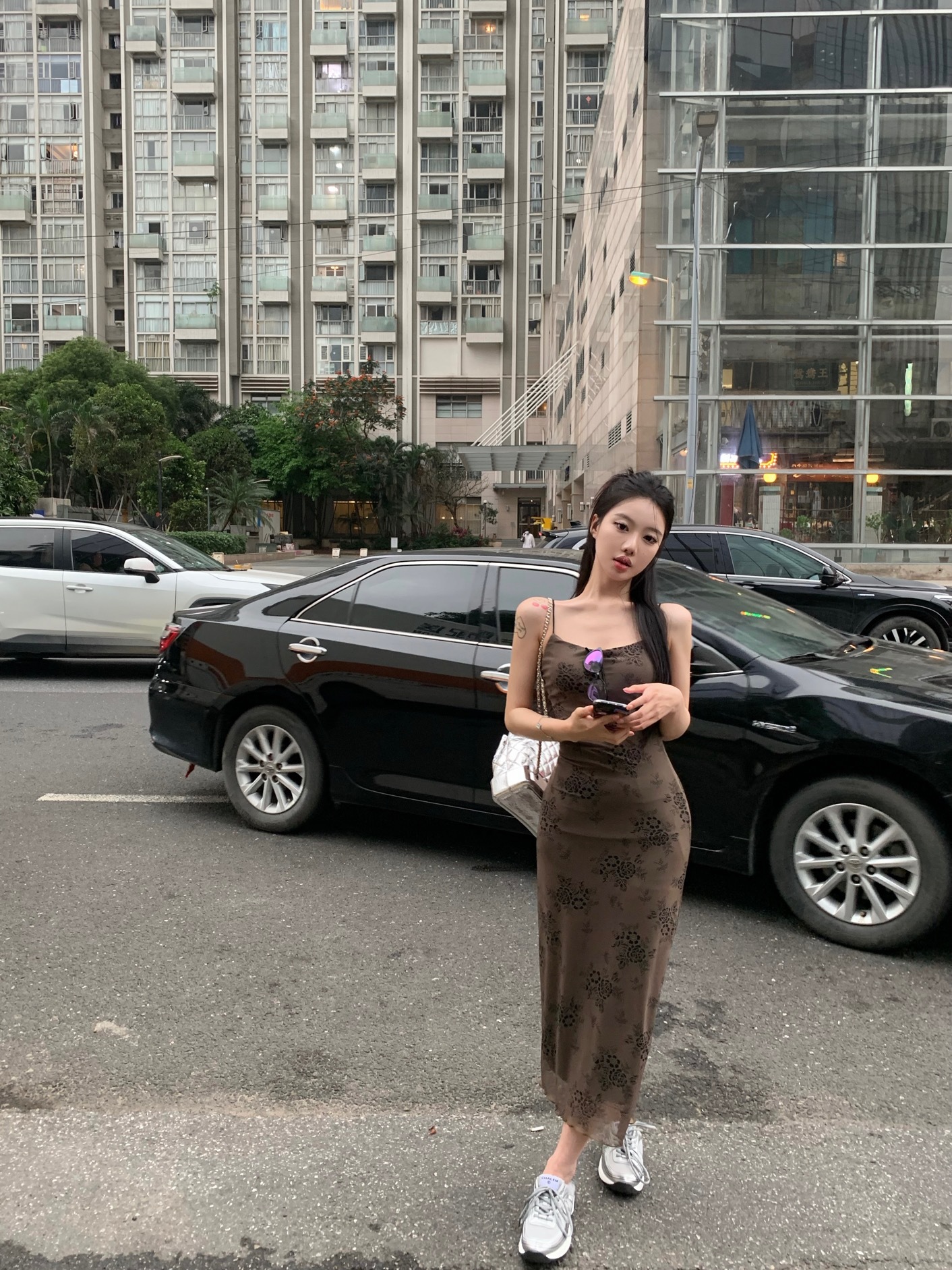 Diablo Vintage Niche Floral Pattern Sling Long Dress Women's Beach Vacation Sexy Hot Girl Slim-fit Base Dress Trendy
