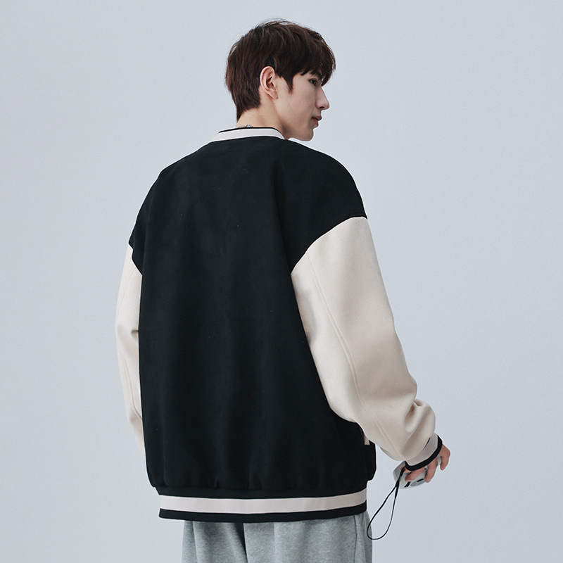 American retro letras bordadas chaqueta de béisbol de pelusa de moda hombre chaqueta de pareja suelta 23002
