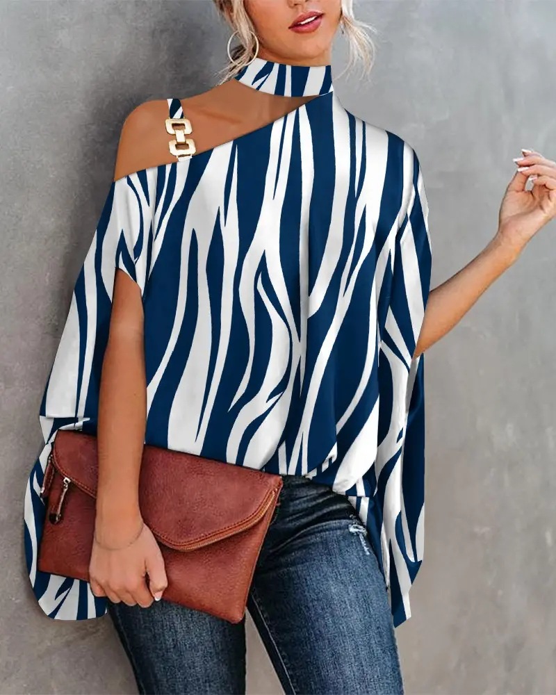 2022 estación independiente deseo Amazon popular verano Halter Batwing manga camisa impresa camisa de las mujeres ropa de mujer