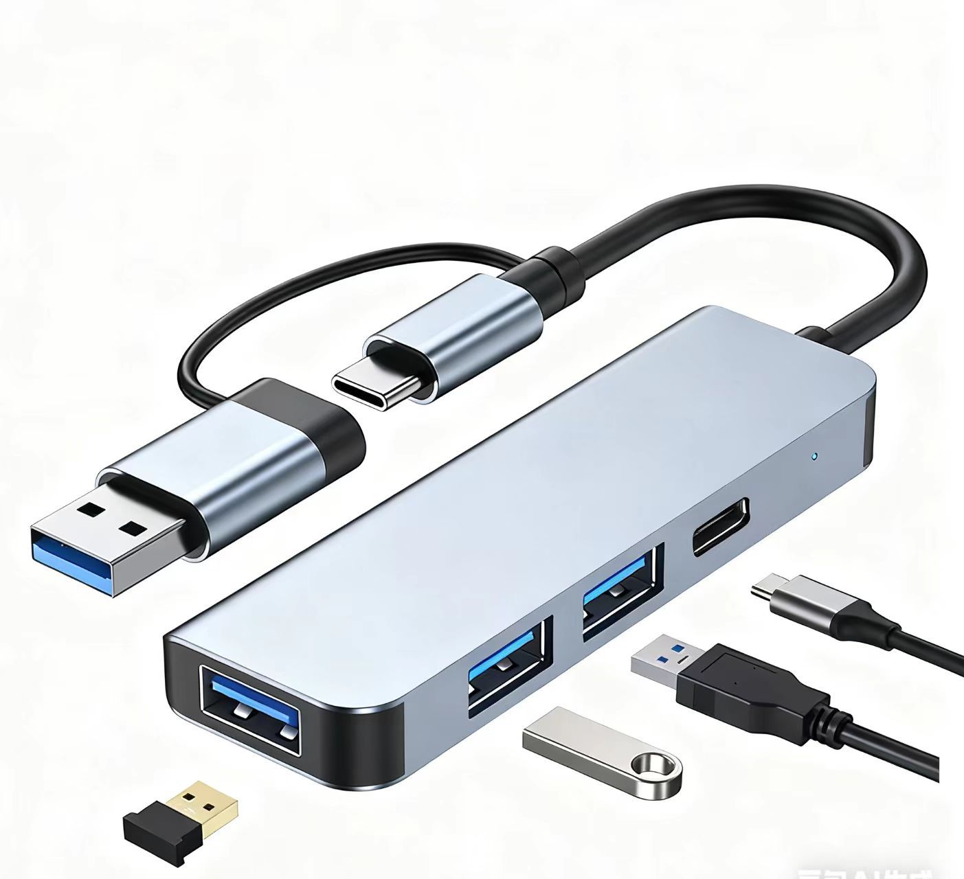 [4-in-1] dual-head power supply high-speed typec + 3-port usb